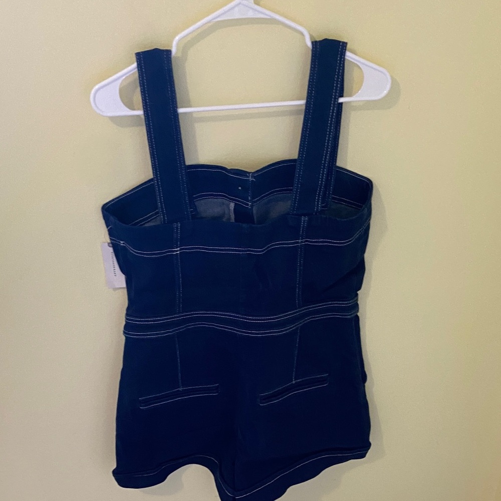 Anthropologie Dark Blue Denim Button Romper - Picture 5 of 6